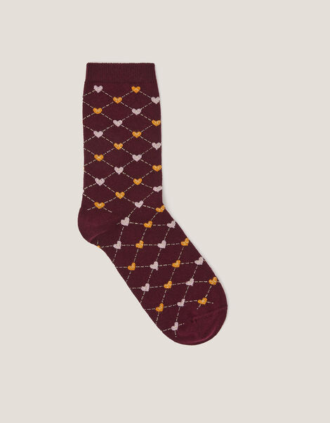 Sparkle Heart Argyle Socks, Red (BURGUNDY), large