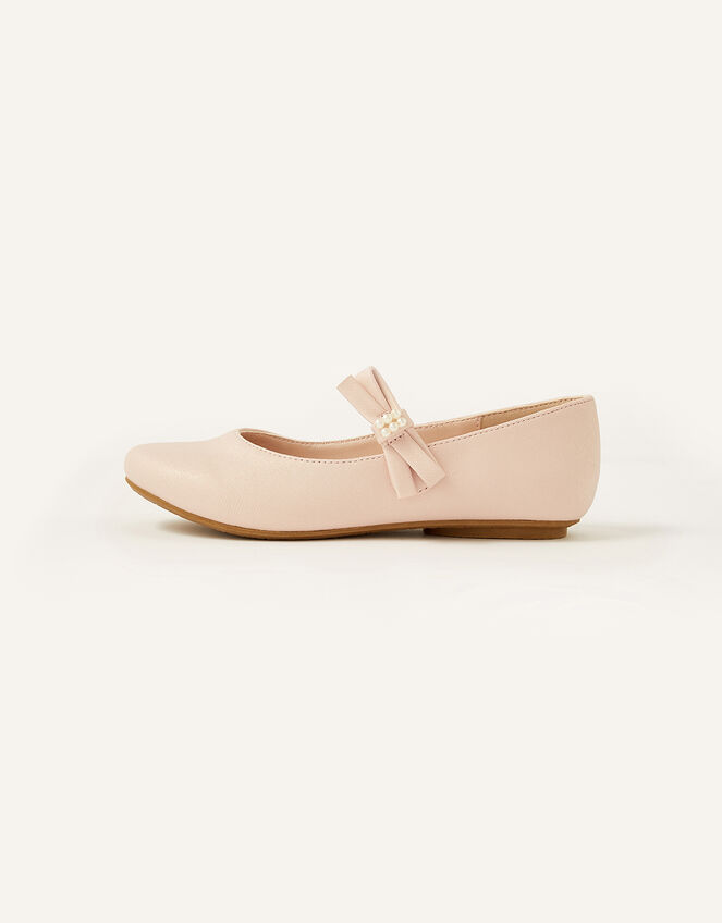Shimmer Pearl Slide Bow Ballerina Flats, Pink (PINK), large