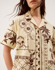 Carly Tropical Embroidered Shirt, Ivory (IVORY), large