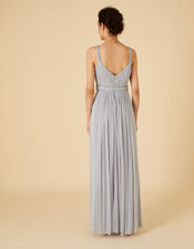 Pleated Embellished Maxi Dress , Silver (SILVER), large