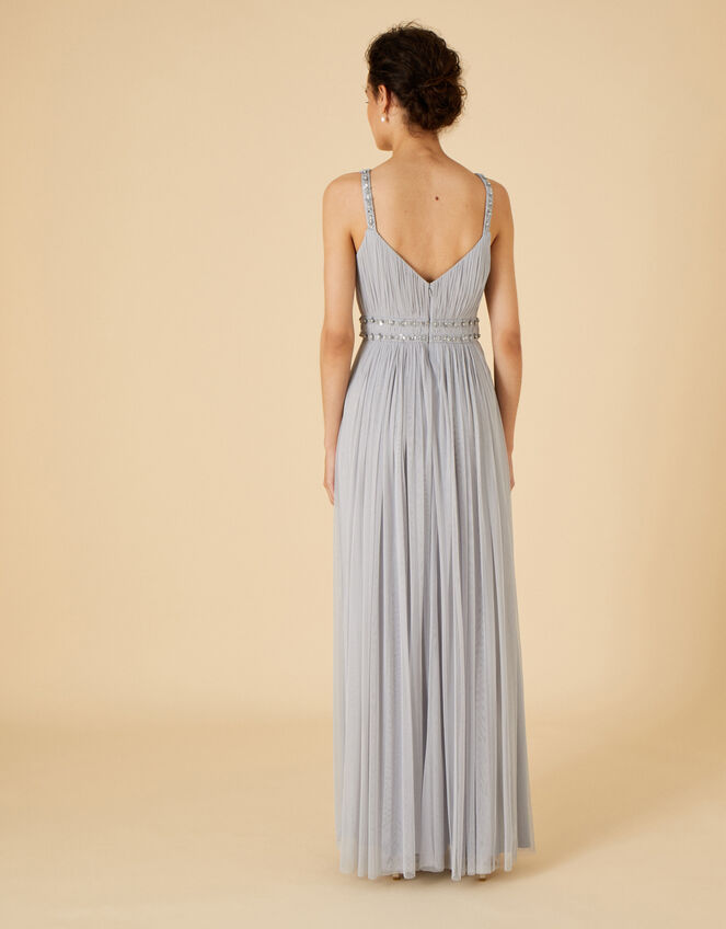 Pleated Embellished Maxi Dress , Silver (SILVER), large