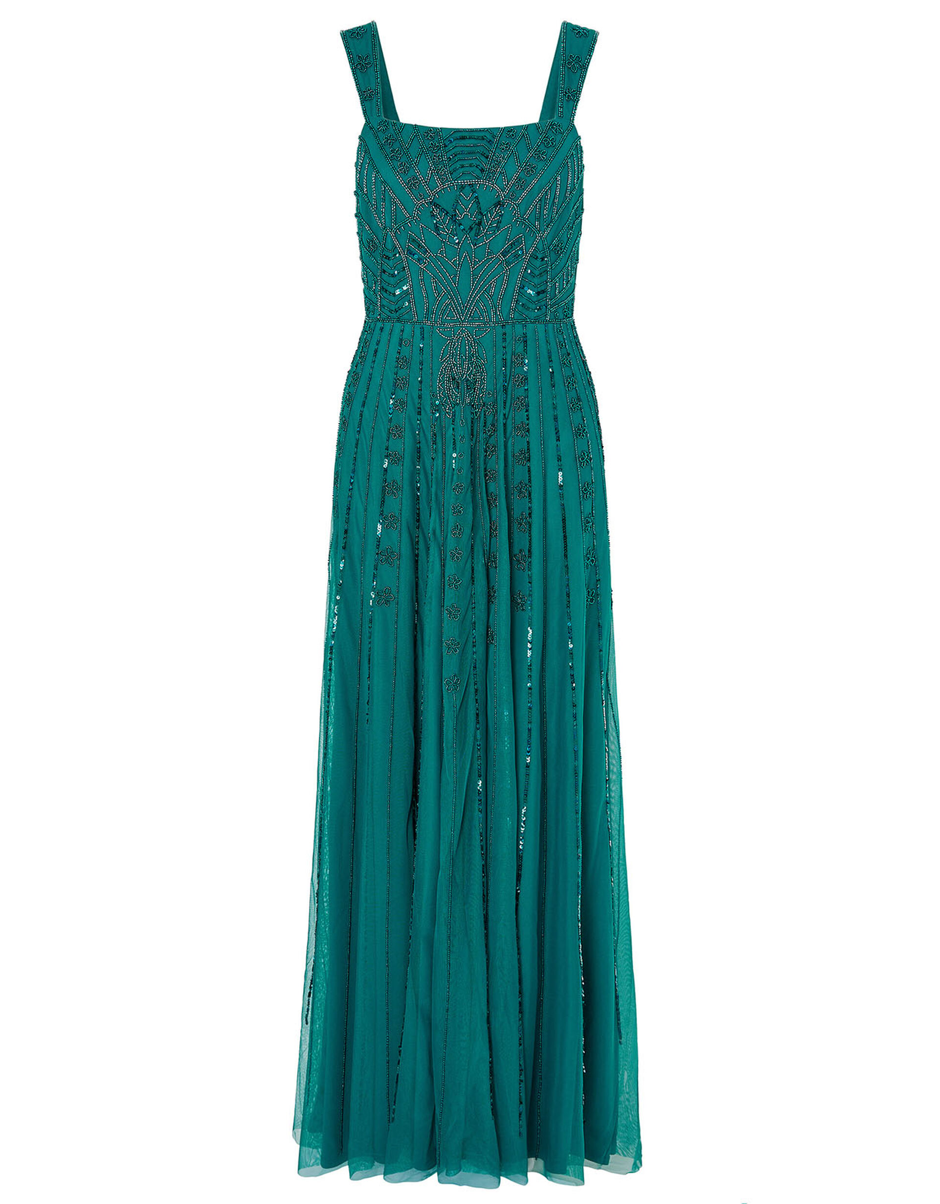 Square Neck Maxi Chiffon Dress with Front Slit Green