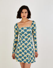 Heritage Floral Square Neck Jersey Dress, Blue (BLUE), large