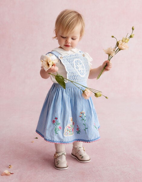 Baby Top & Gingham Pinafore Dress Set, Blue (BLUE), large