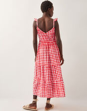 Geena Geometric Woodblock Midi Dress, Orange (CORAL), large