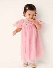 Baby Evita Floral Embroidered Swing Dress, DARK PINK, large