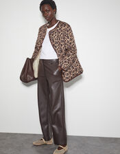 Rue Reversible Quilted Leopard Print Jacket, Brown (BROWN), large