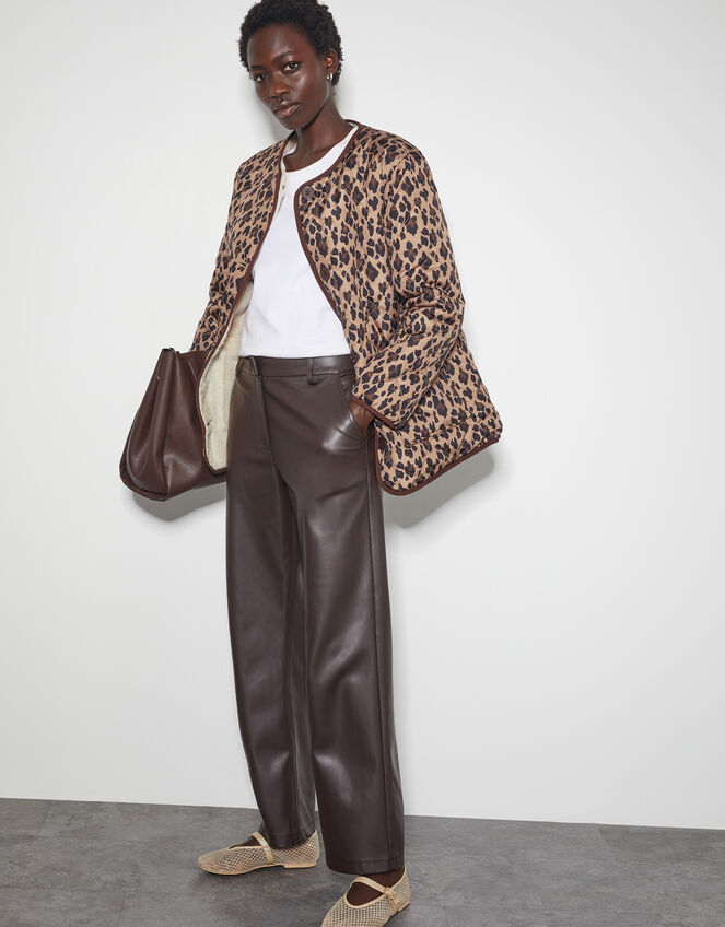 Rue Reversible Quilted Leopard Print Jacket, Brown (BROWN), large