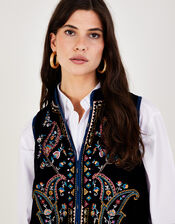 Jordan Paisley Embroidered Longline Velvet Waistcoat, Black (BLACK), large