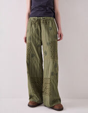East Tasia Broderie Patchwork Trousers, Green (OLIVE), large