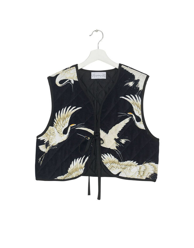 One Hundred Stars Stork Print Gilet, Black (BLACK), large