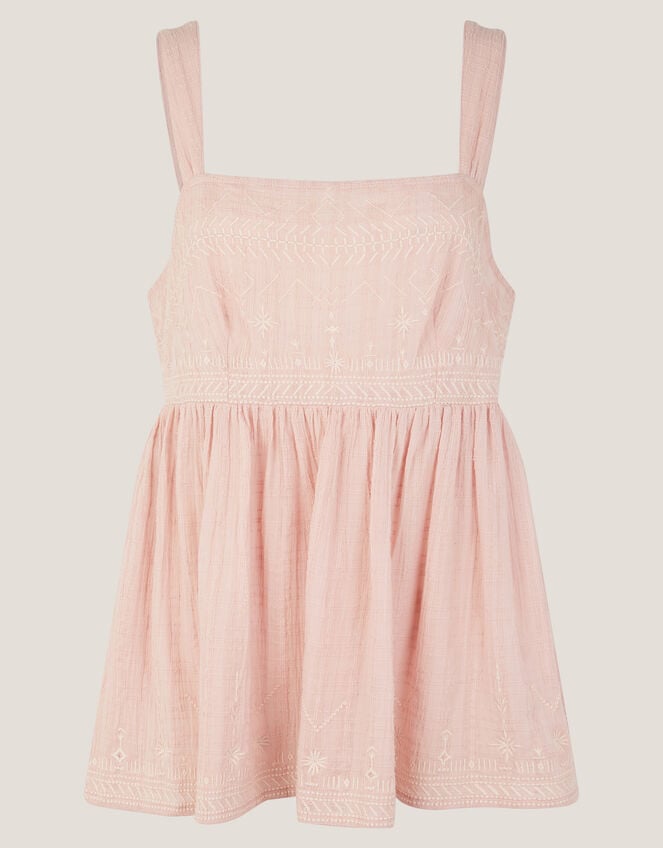Eliza Embroidered Cotton Cami Top, Pink (PINK), large