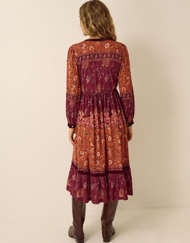 Hunter Floral Print Jersey Midi Dress, Red (BURGUNDY), large