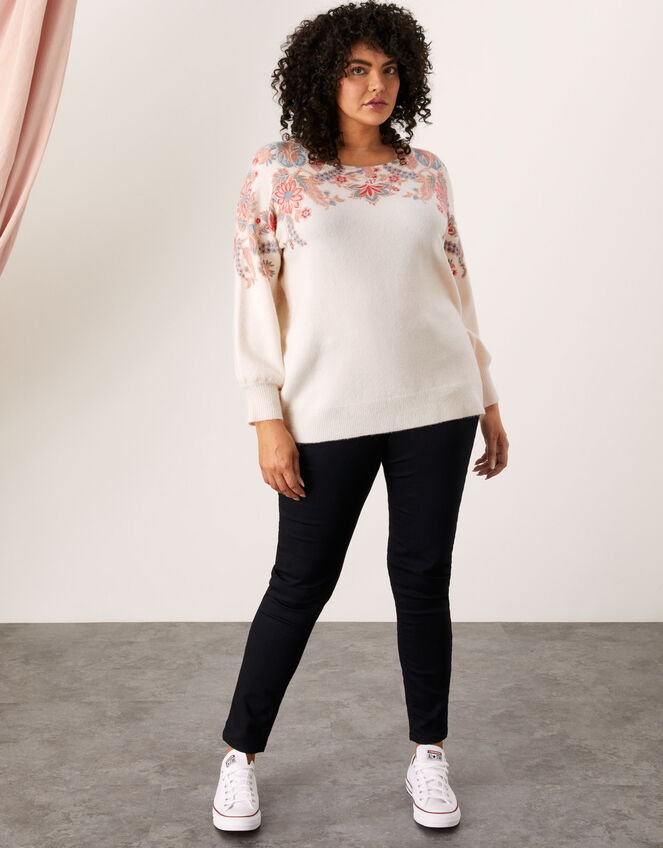 Ava Floral Printed Yoke Jumper, Ivory (IVORY), large
