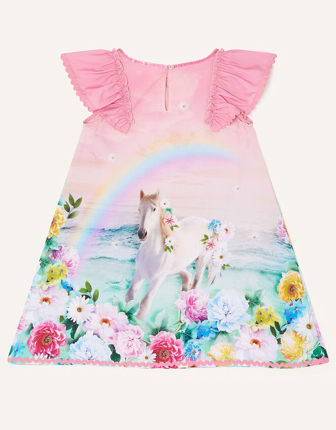 Rainbow Horse Frill Sleeve Dress, Pink (PINK), large