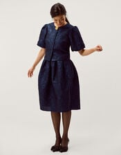 Juliana Floral Jacquard Puff Sleeve Jacket, Blue (NAVY), large