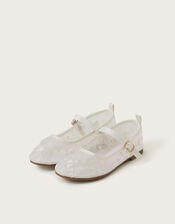 Floral Embroidered Mesh Ballet Flats, Ivory (IVORY), large
