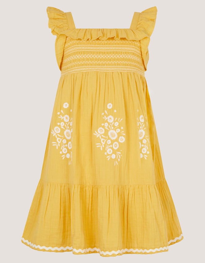 Floral Embroidered Frill Dress, Yellow (YELLOW), large