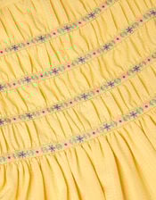 Stripe Shirred Lace Trim Dress, Yellow (YELLOW), large