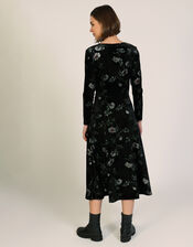 Traffic People Blain Floral Velvet Midi Dress, Black (BLACK), large