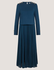 Penny Long Sleeve Pleated Midi Dress, Teal (TEAL), large