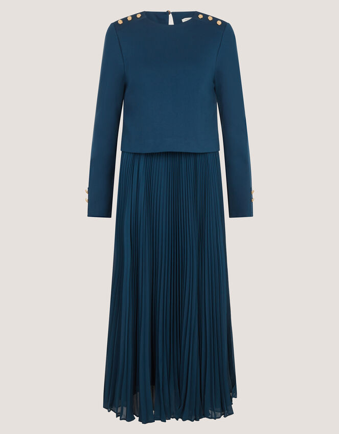Penny Long Sleeve Pleated Midi Dress, Teal (TEAL), large