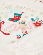 Embellished Christmas Long Sleeve Top, Ivory (IVORY), large