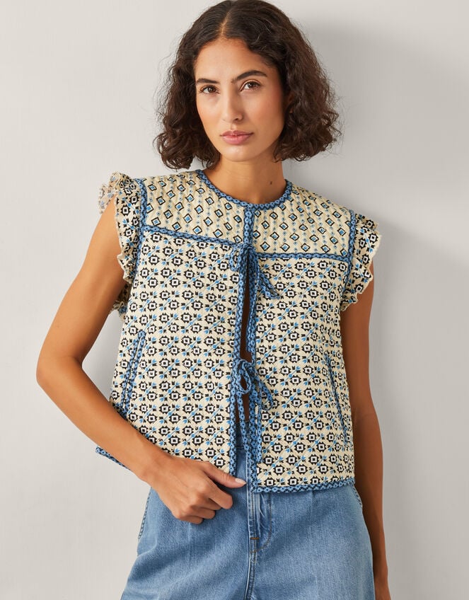 Judy Geometric Quilted Waistcoat, Ivory (IVORY), large