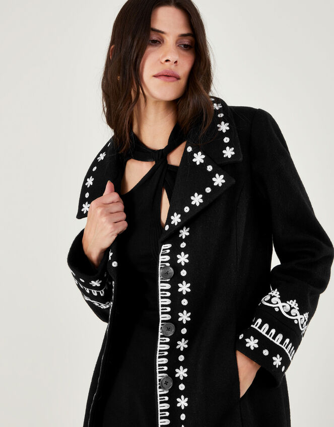 Cassandra Embroidered Coat , Black (BLACK), large