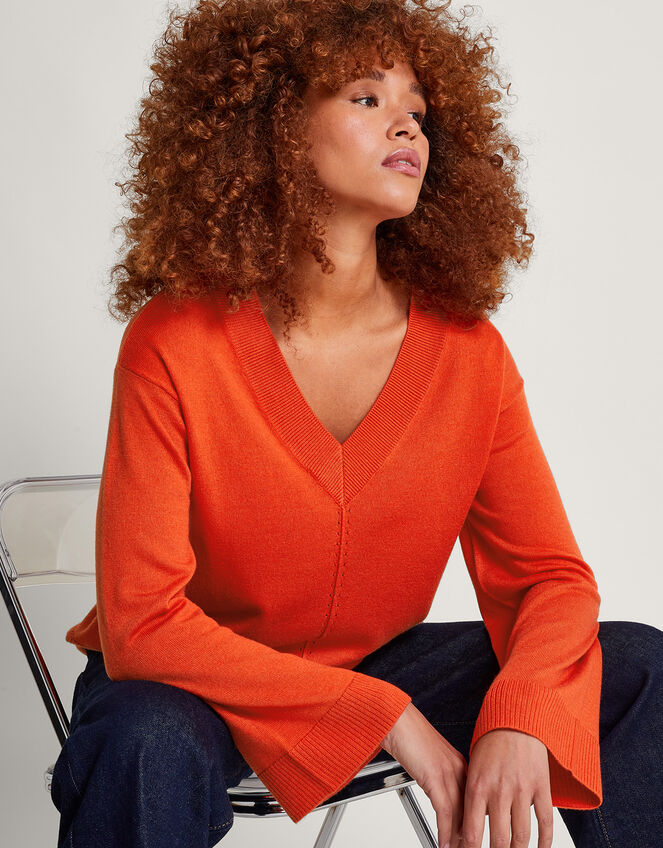 Vida V-Neck Jumper, Orange (ORANGE), large