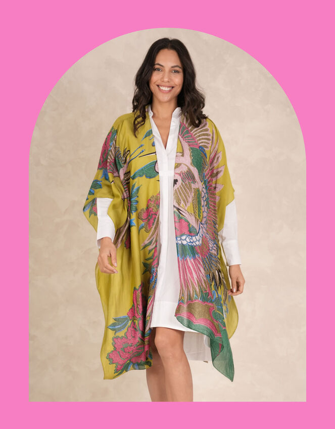 One Hundred Stars Crane Print Throwover Jacket, , large