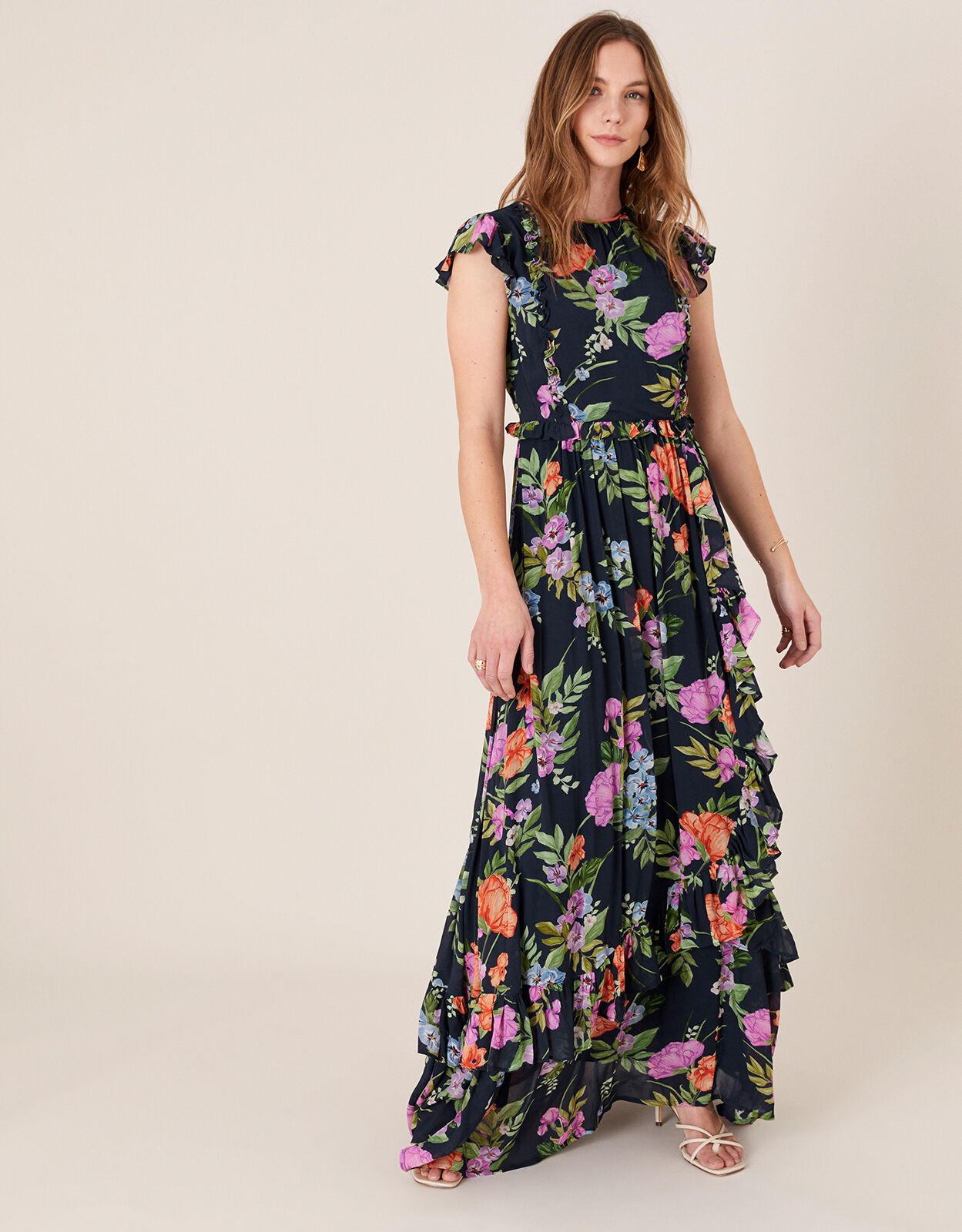Silvia Floral Print Maxi Dress Blue