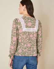 Linie Lace Floral Print Blouse, Green (KHAKI), large
