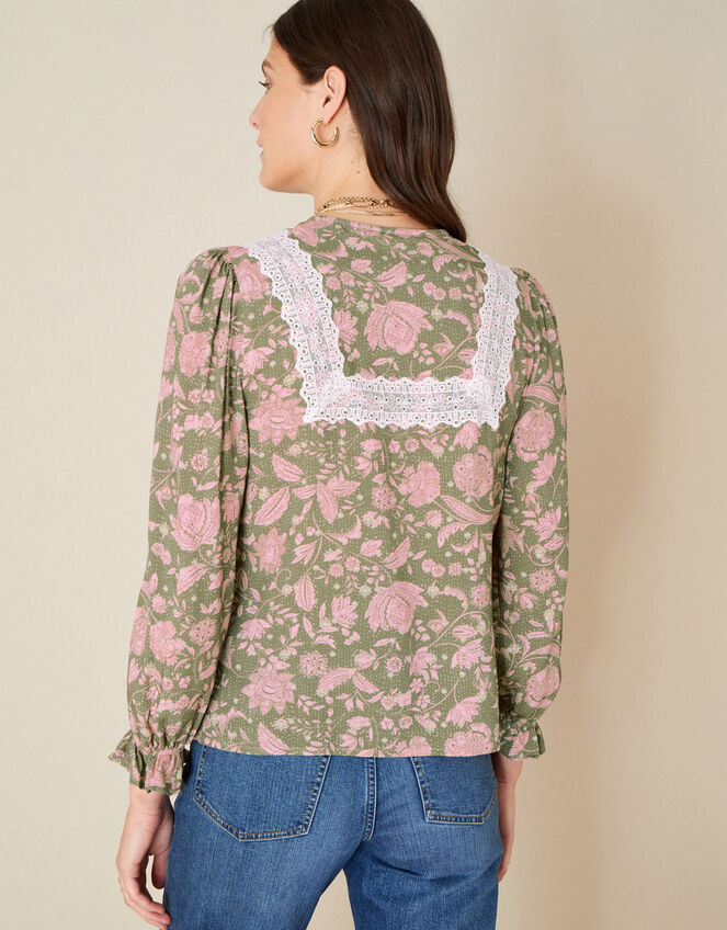 Linie Lace Floral Print Blouse, Green (KHAKI), large