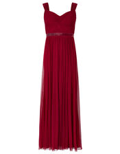 Jennifer Ruched Mesh Maxi Dress, Red (RED), large