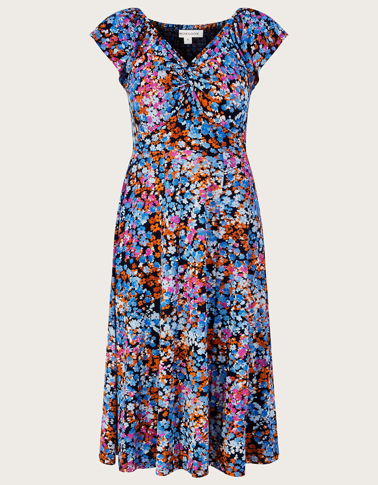 Twist Detail Ditsy Print Jersey Dress Blue