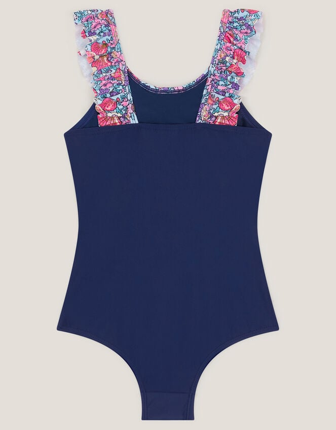 Seashell Floral Frill Swimsuit, Blue (BLUE), large