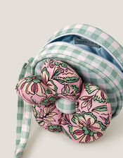 Flower Puff Round Gingham Bag, , large