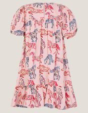 Horse Print Puff Sleeve Dress, Pink (PINK), large