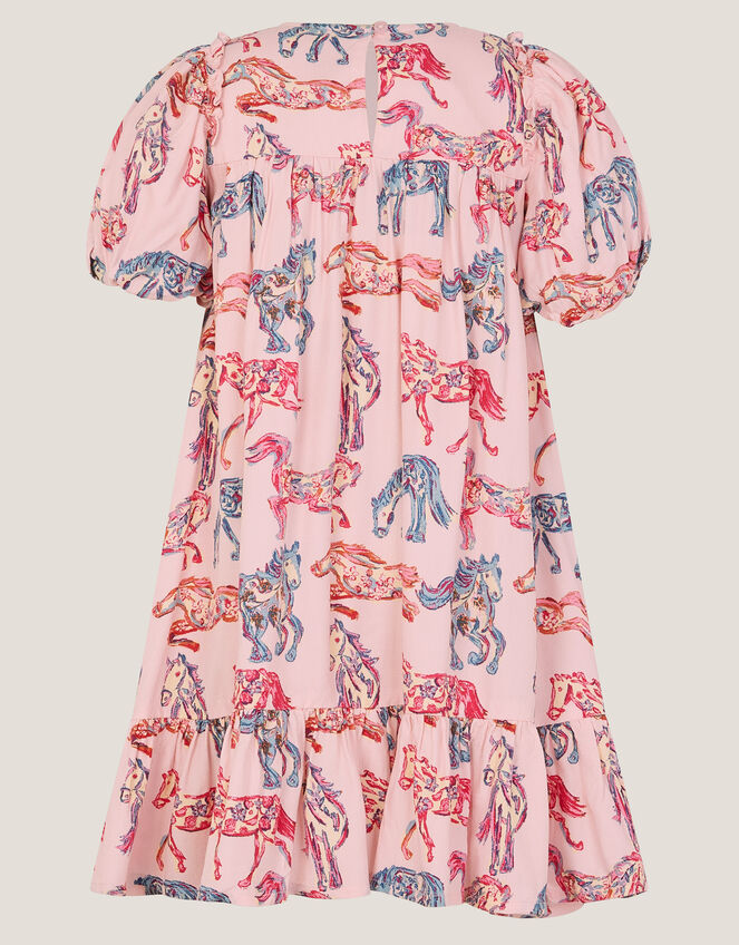 Horse Print Puff Sleeve Dress, Pink (PINK), large