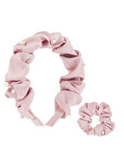 Pearly Satin Headband and Scrunchie Set, , large