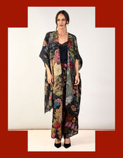 One Hundred Stars Primula Print Wool Throw Over, Black (BLACK), large