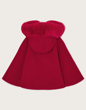 Baby Cape Coat with Fur Hood, Red (RED), large
