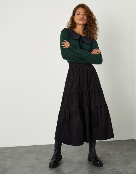 Tia Tiered Cord Skirt Black, Black (BLACK), large