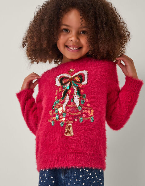 Embellished Tree Fuzzy Christmas Jumper, Red (RED), large