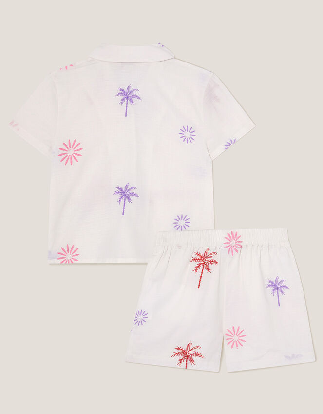 Palm Embroidered Shirt & Shorts Set, Ivory (IVORY), large