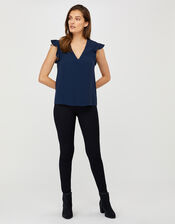 Nessa Short Sleeve Blouse in LENZING™ ECOVERO™, Blue (NAVY), large