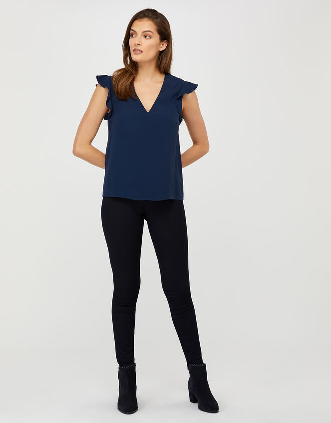 Nessa Short Sleeve Blouse in LENZING™ ECOVERO™, Blue (NAVY), large