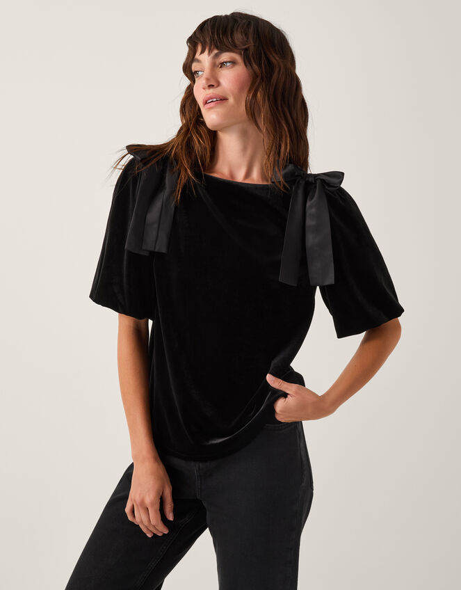 Vittoria Bow Velvet T-Shirt, Black (BLACK), large
