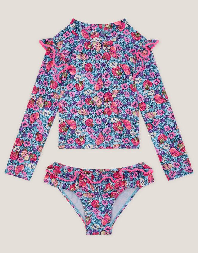 Floral Shell UPF50+ Rash Vest Swim Set, Blue (BLUE), large